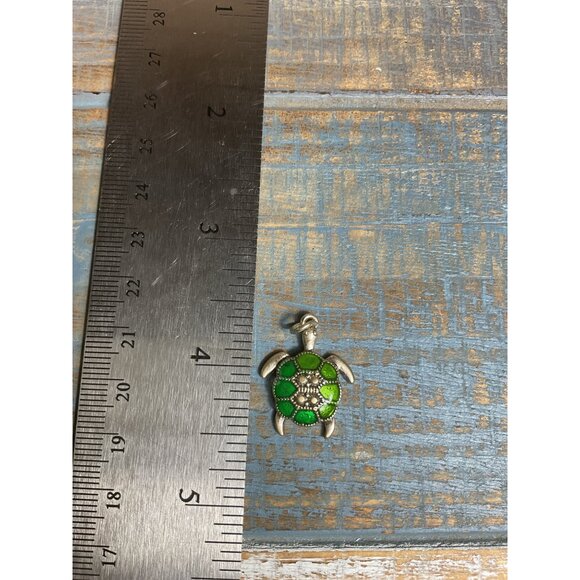 Turtle Pendant Charm Green & Silver Metal - Picture 2 of 3